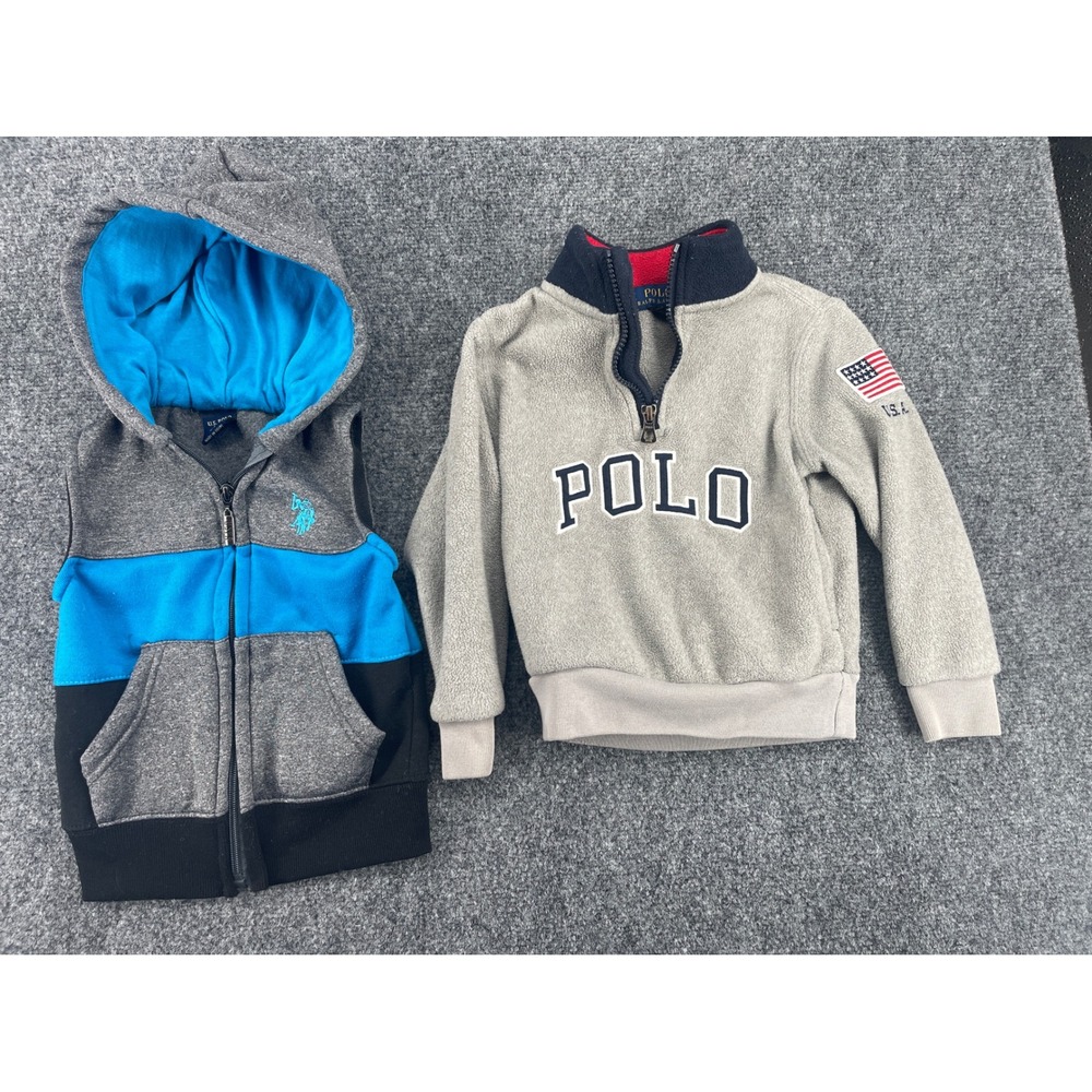 Polo Ralph Lauren & US Polo Assn Boys 3T Fleece Pullover & Hooded Vest Lot Gray